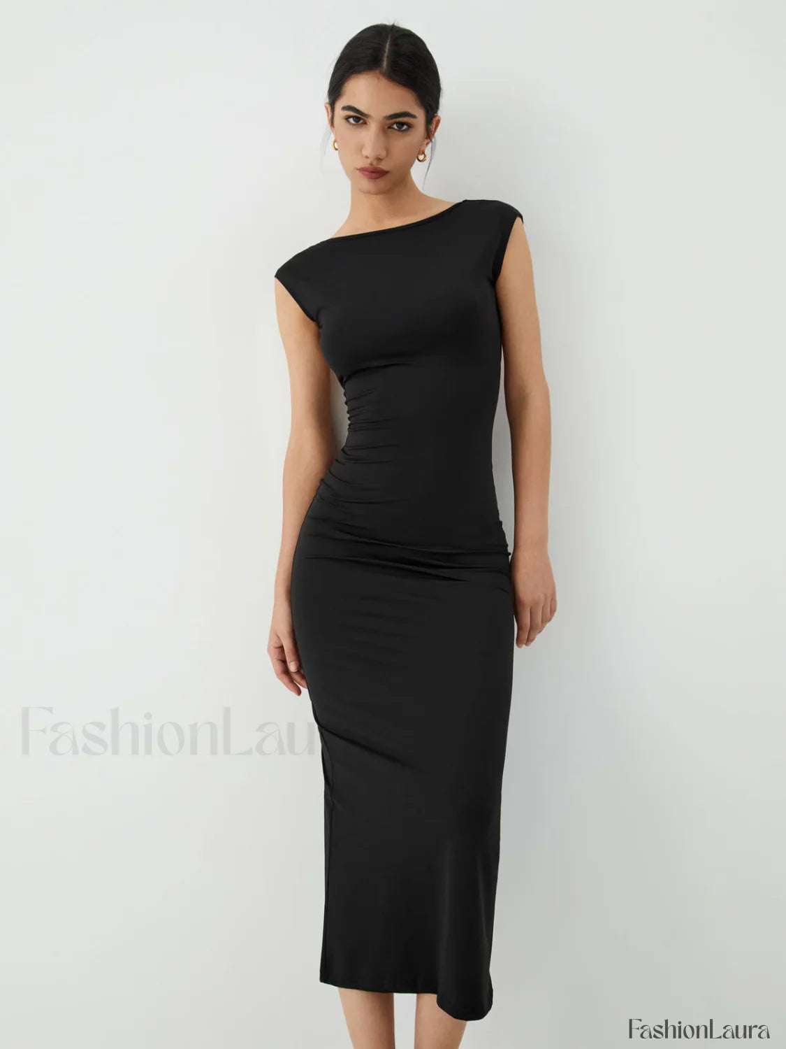Solid Backless Graceful Midi Dress