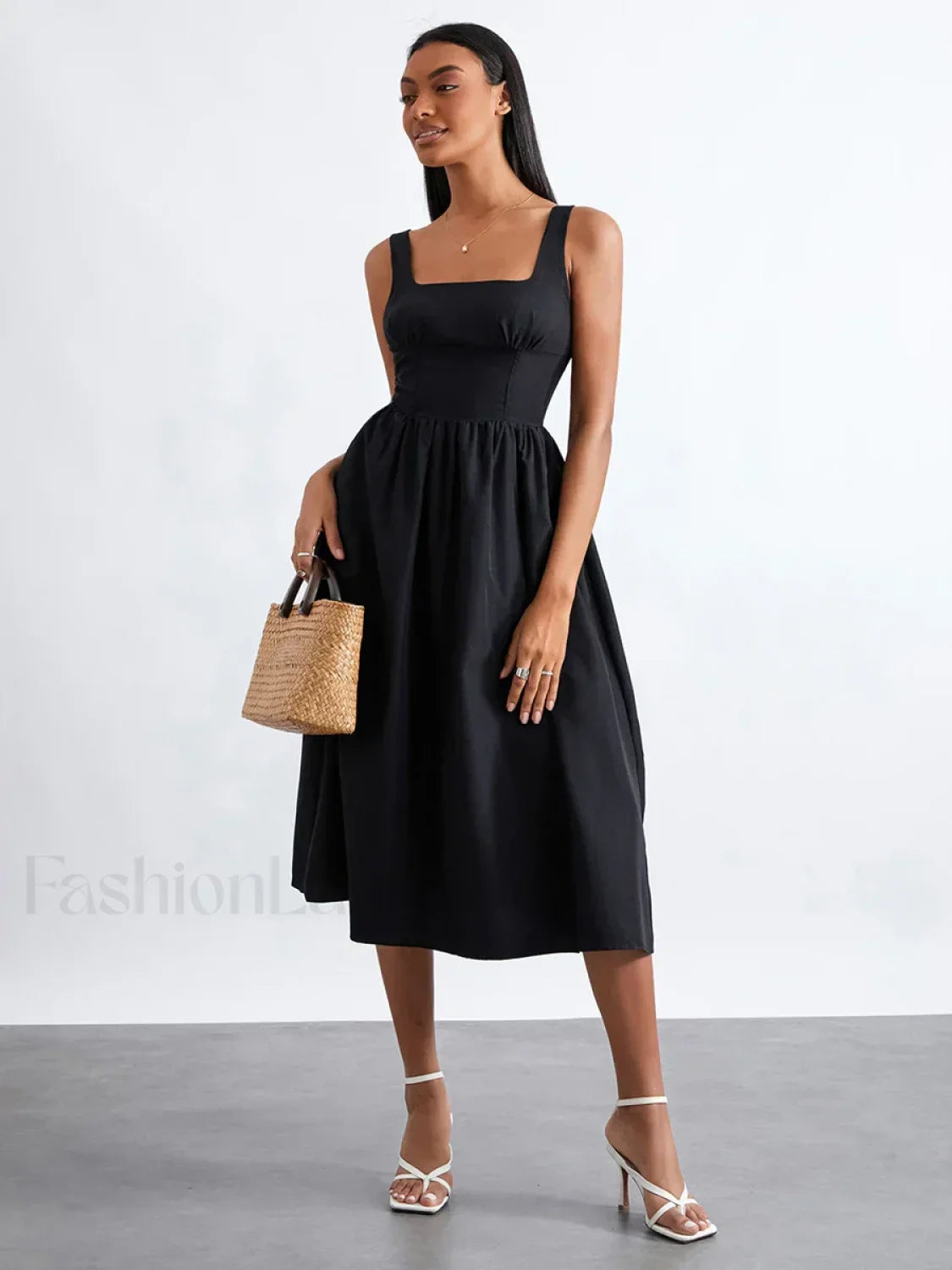 Solid Cami High-Waist Midi Dress