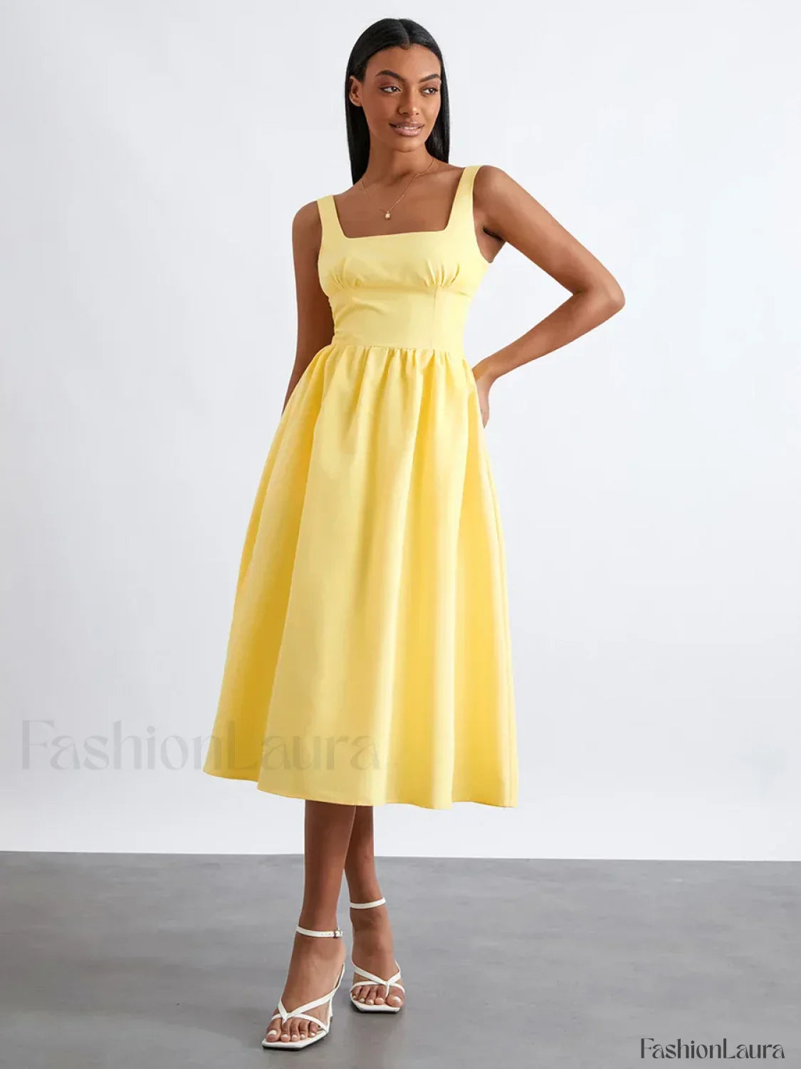 Solid Cami High-Waist Midi Dress