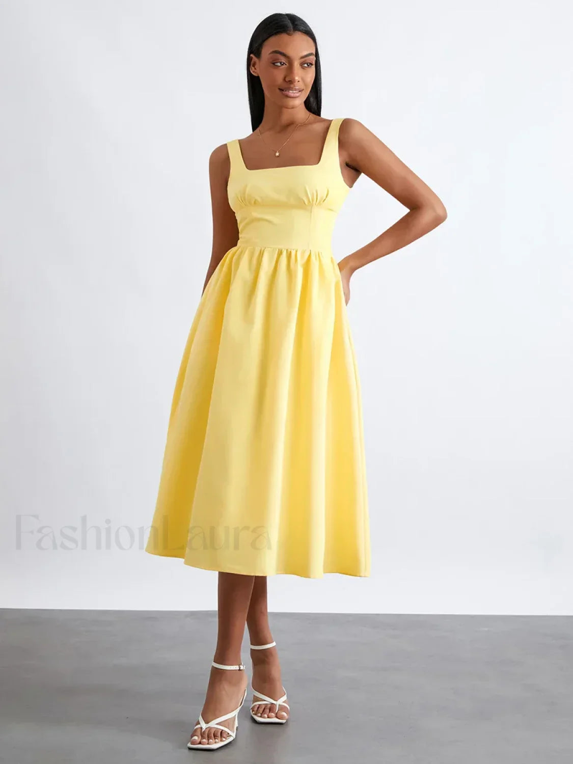 Solid Cami High-Waist Midi Dress