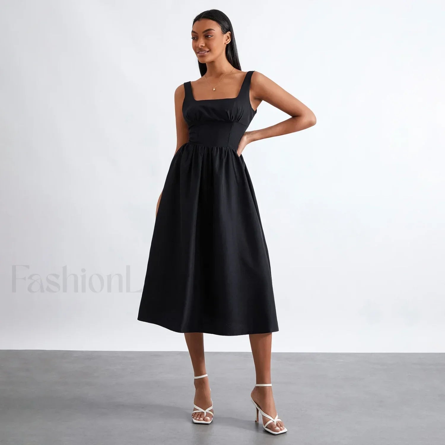 Solid Cami High Waist Midi Dress Black / S