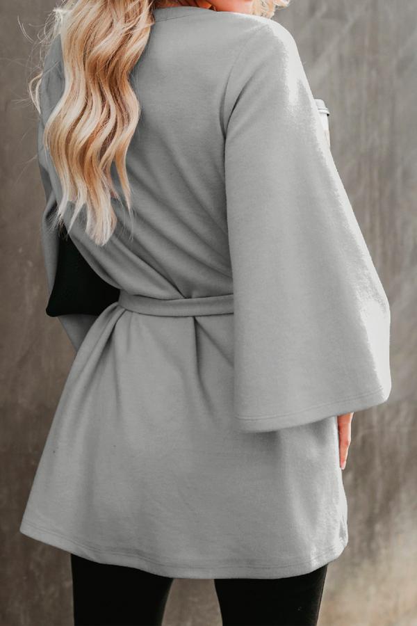 Solid Color Belt Irregular Coat