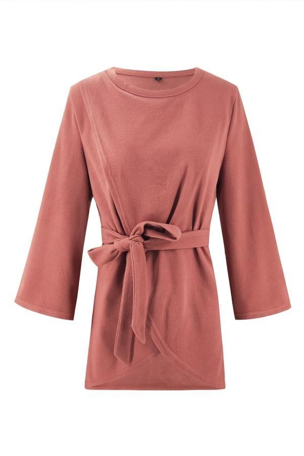 Solid Color Belt Irregular Coat