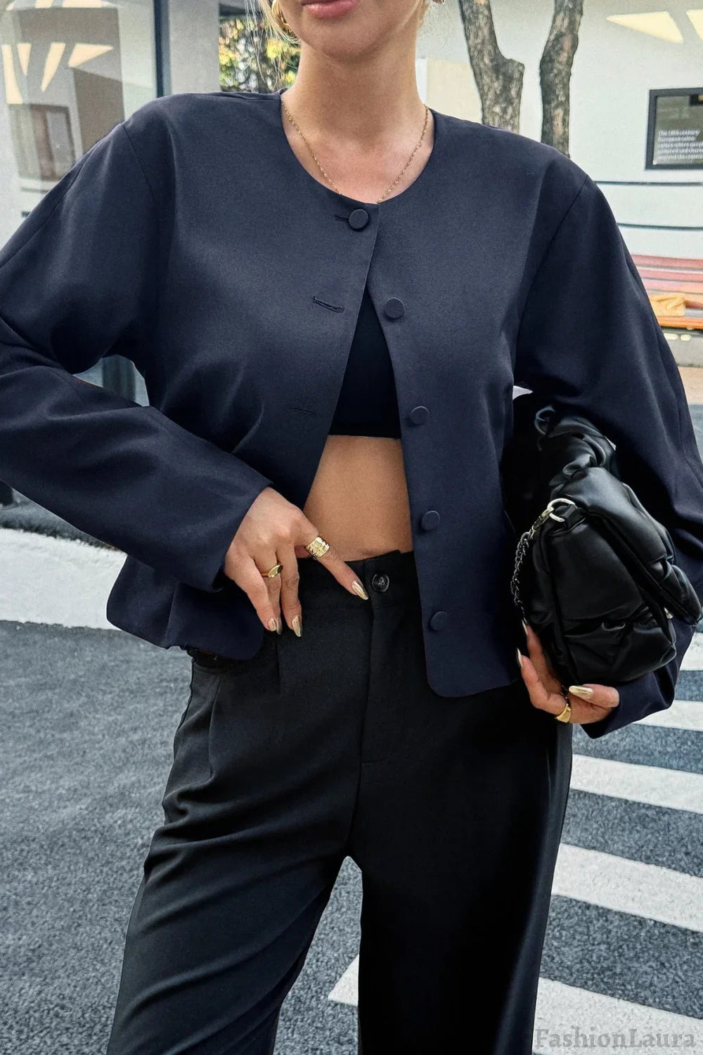 Solid Color Casual Jacket S / Navy blue