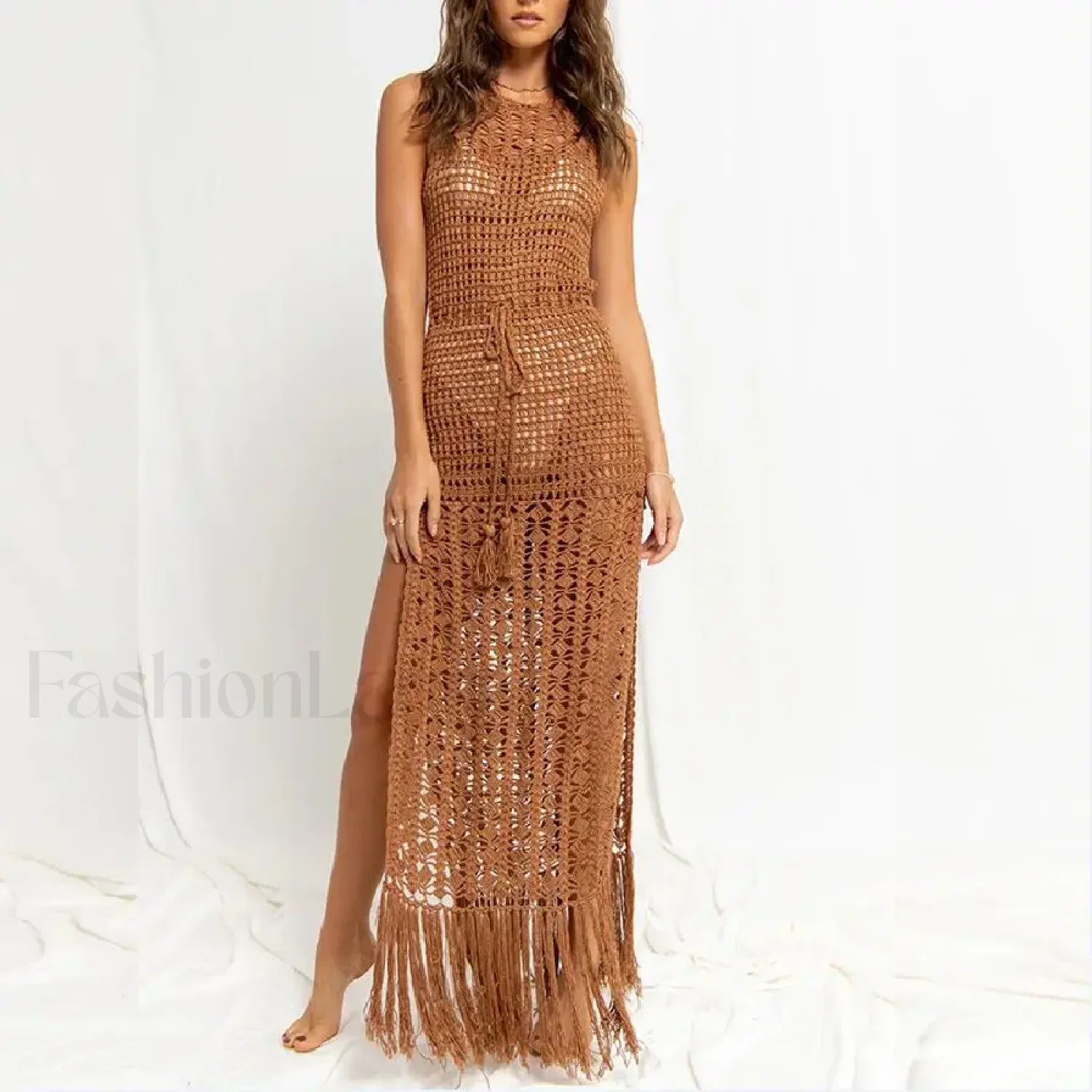 Solid Color Crocheted Hollow Out Sleeveless Cover Up