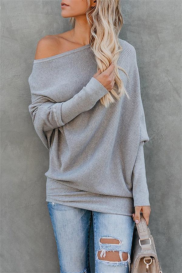 Solid Color Drop Shoulder Sweater