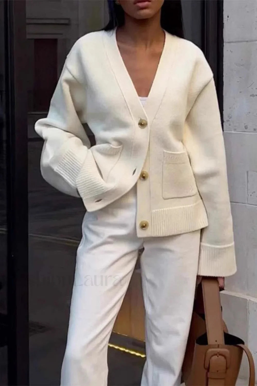 Solid Color Knit V Neck Coat White / S coats