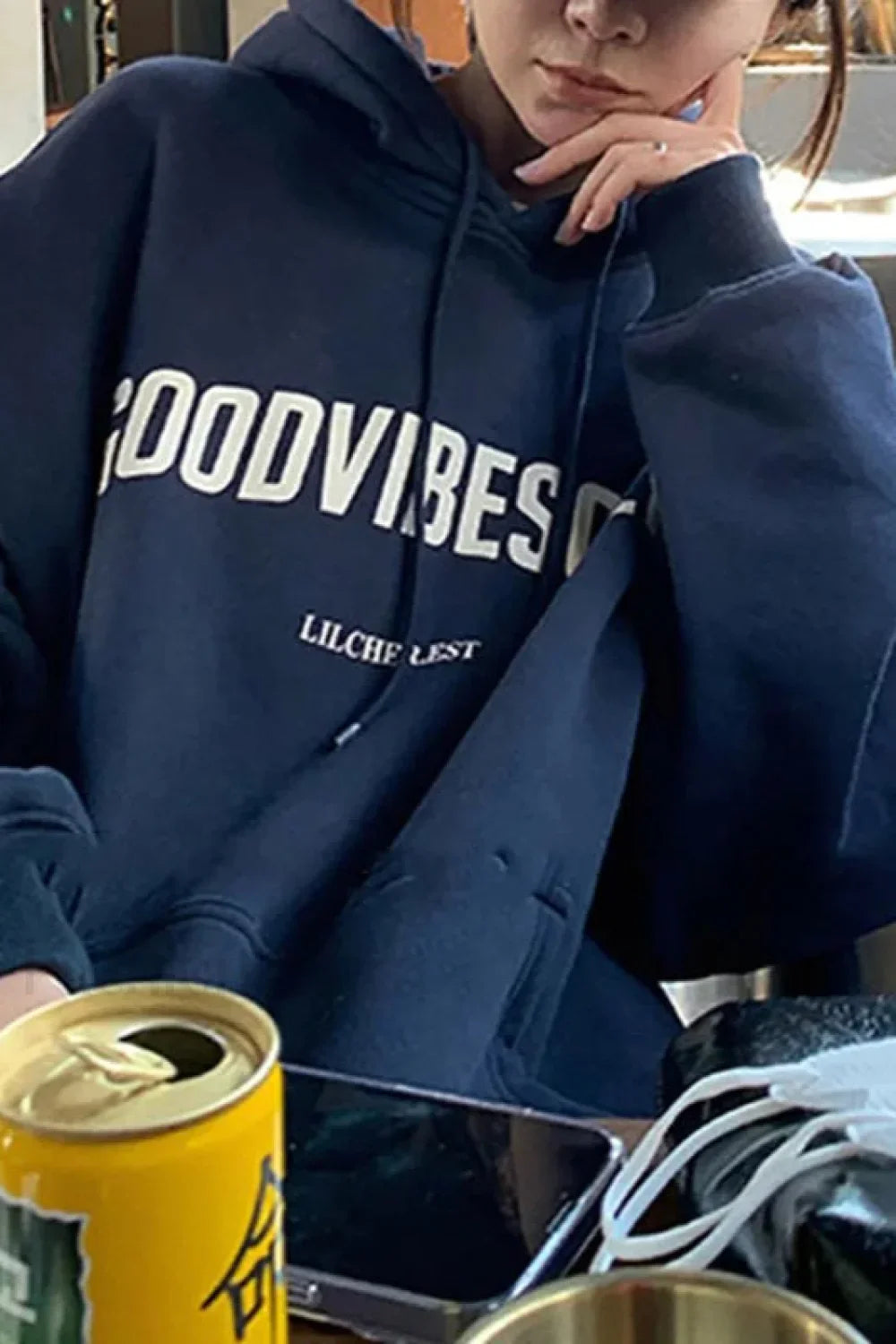 Solid Color Letter Hooded Hoodie