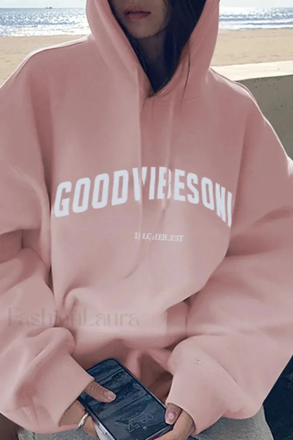 Solid Color Letter Hooded Hoodie