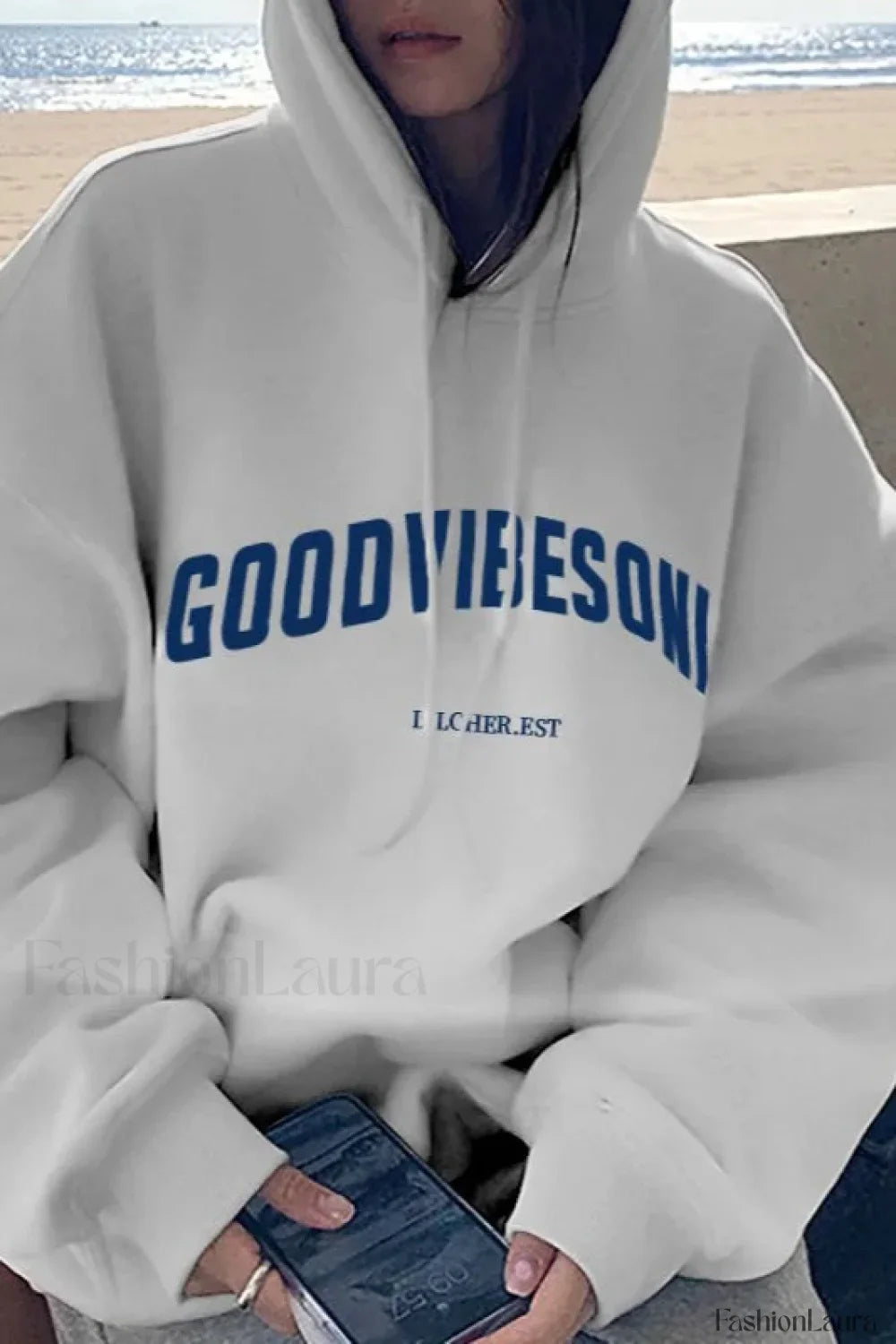 Solid Color Letter Hooded Hoodie