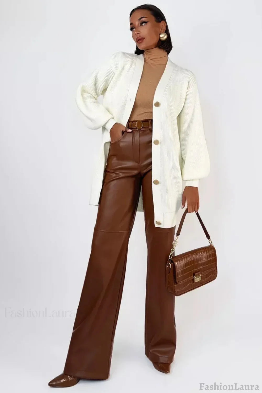 Solid Color Relaxed Knit Cardigan S / White