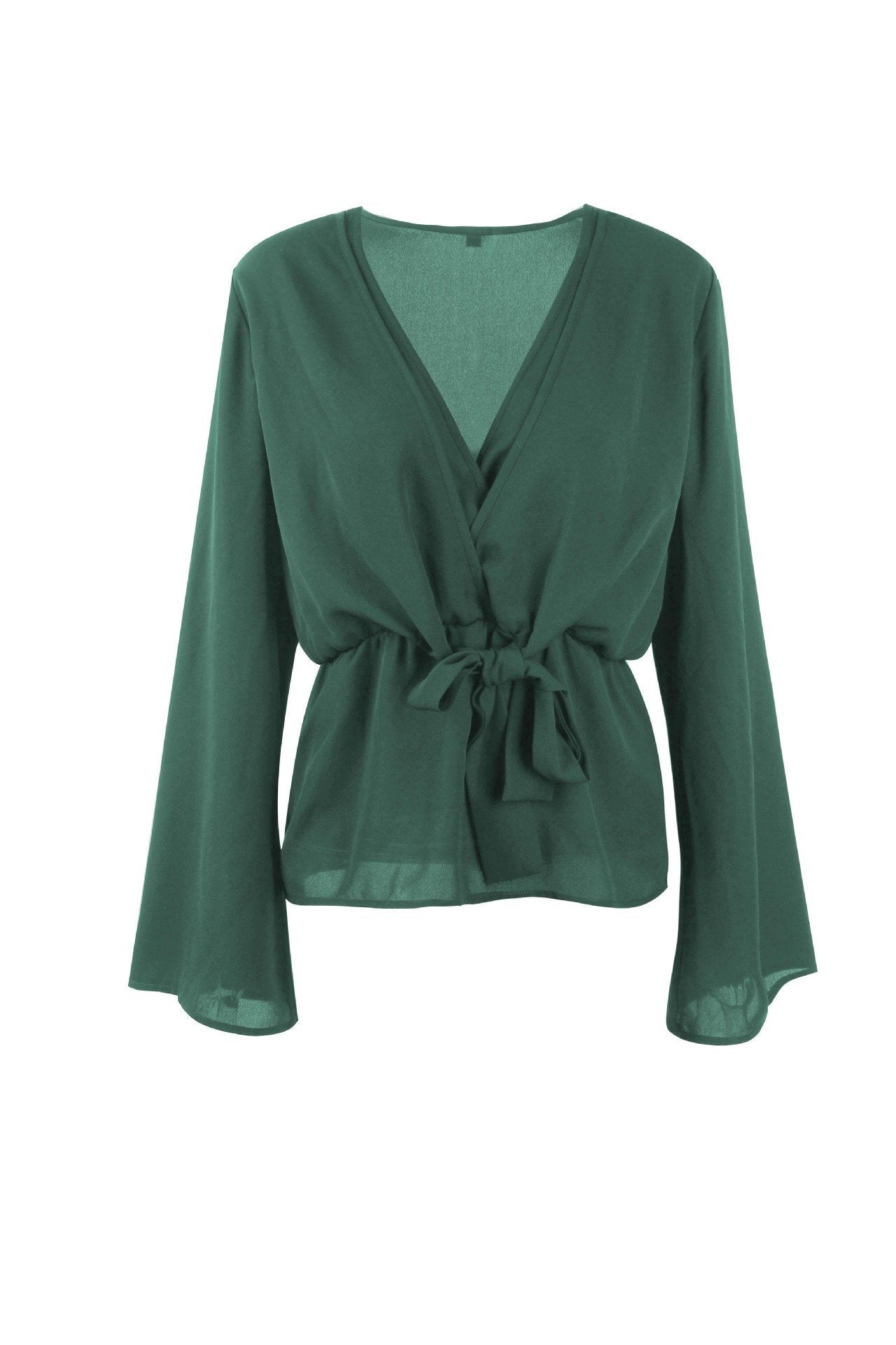 Solid Color V Neck Knot Blouse