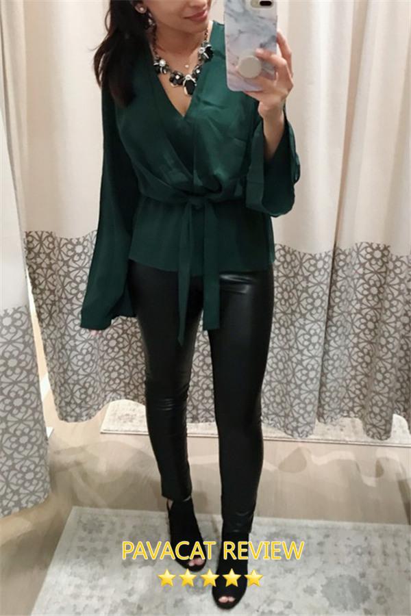 Solid Color V Neck Knot Blouse