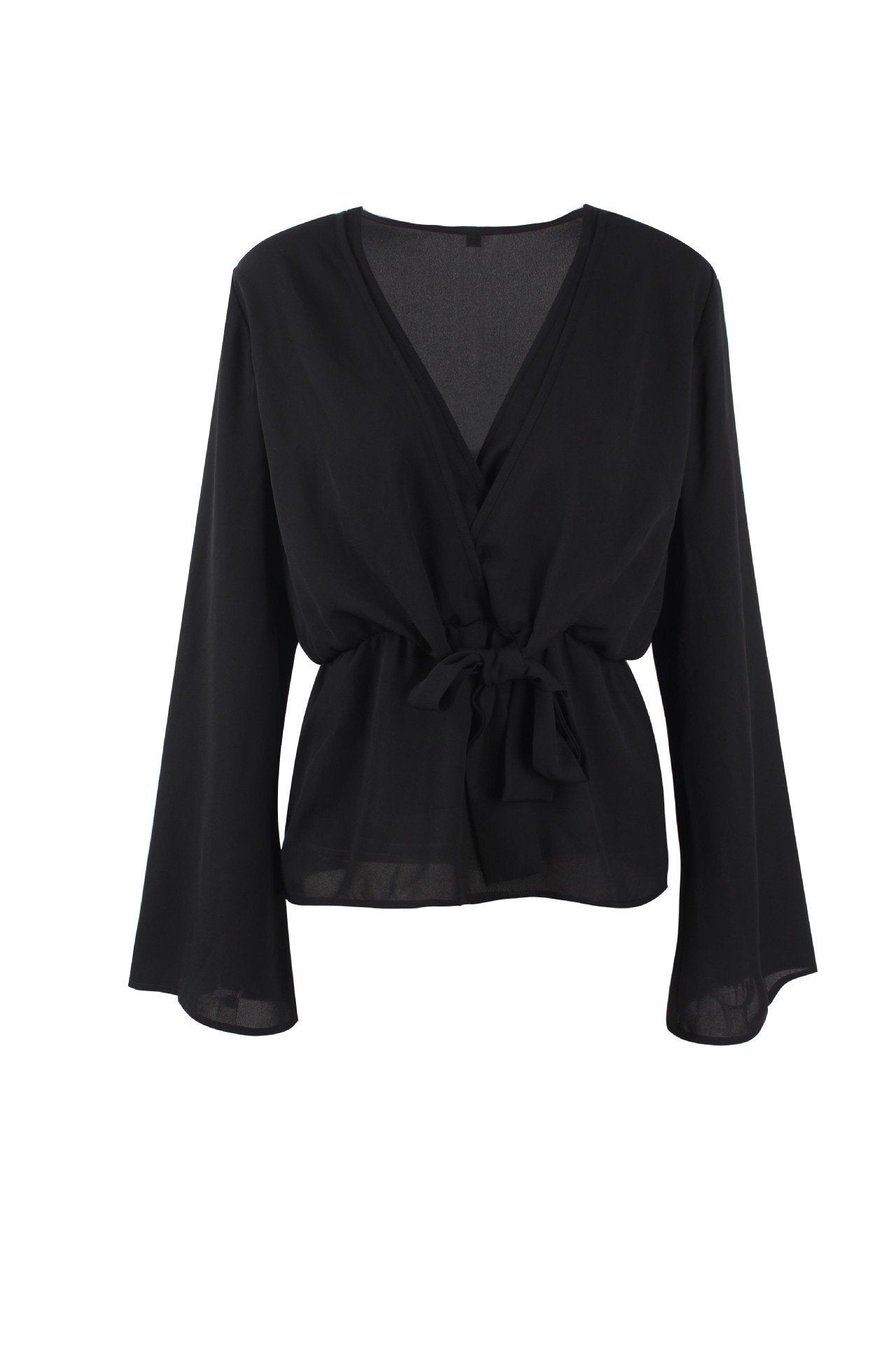 Solid Color V Neck Knot Blouse