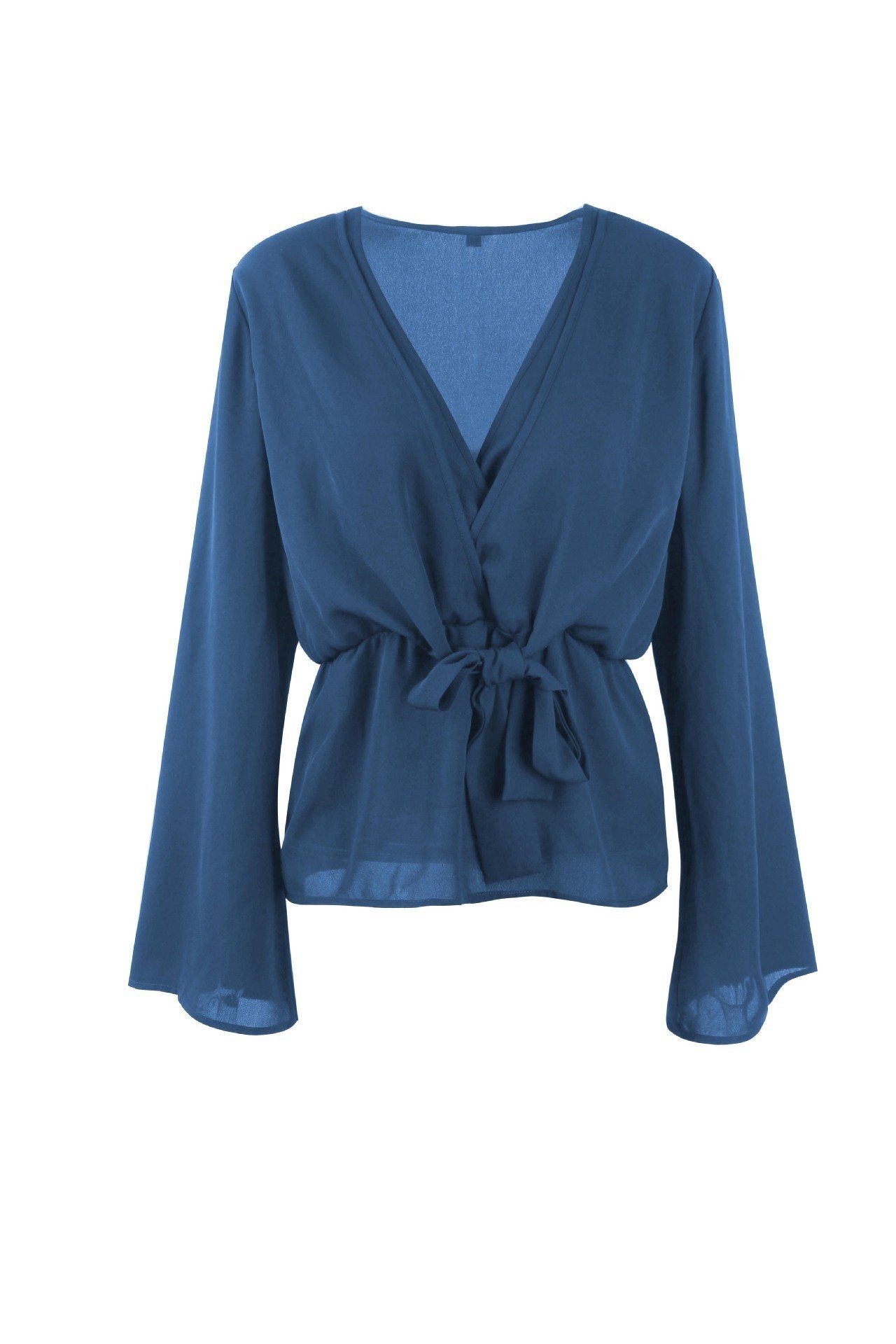 Solid Color V Neck Knot Blouse