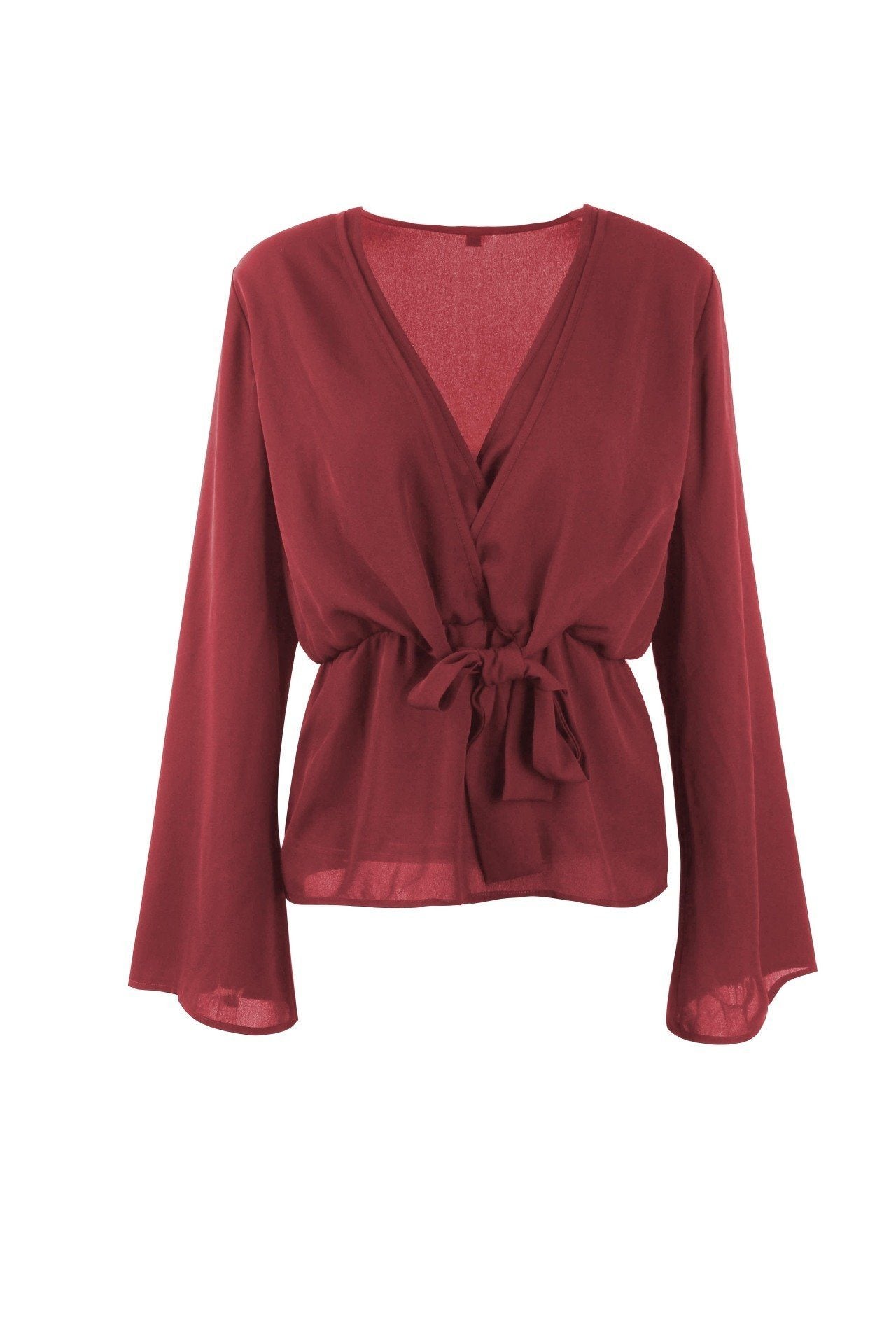 Solid Color V Neck Knot Blouse