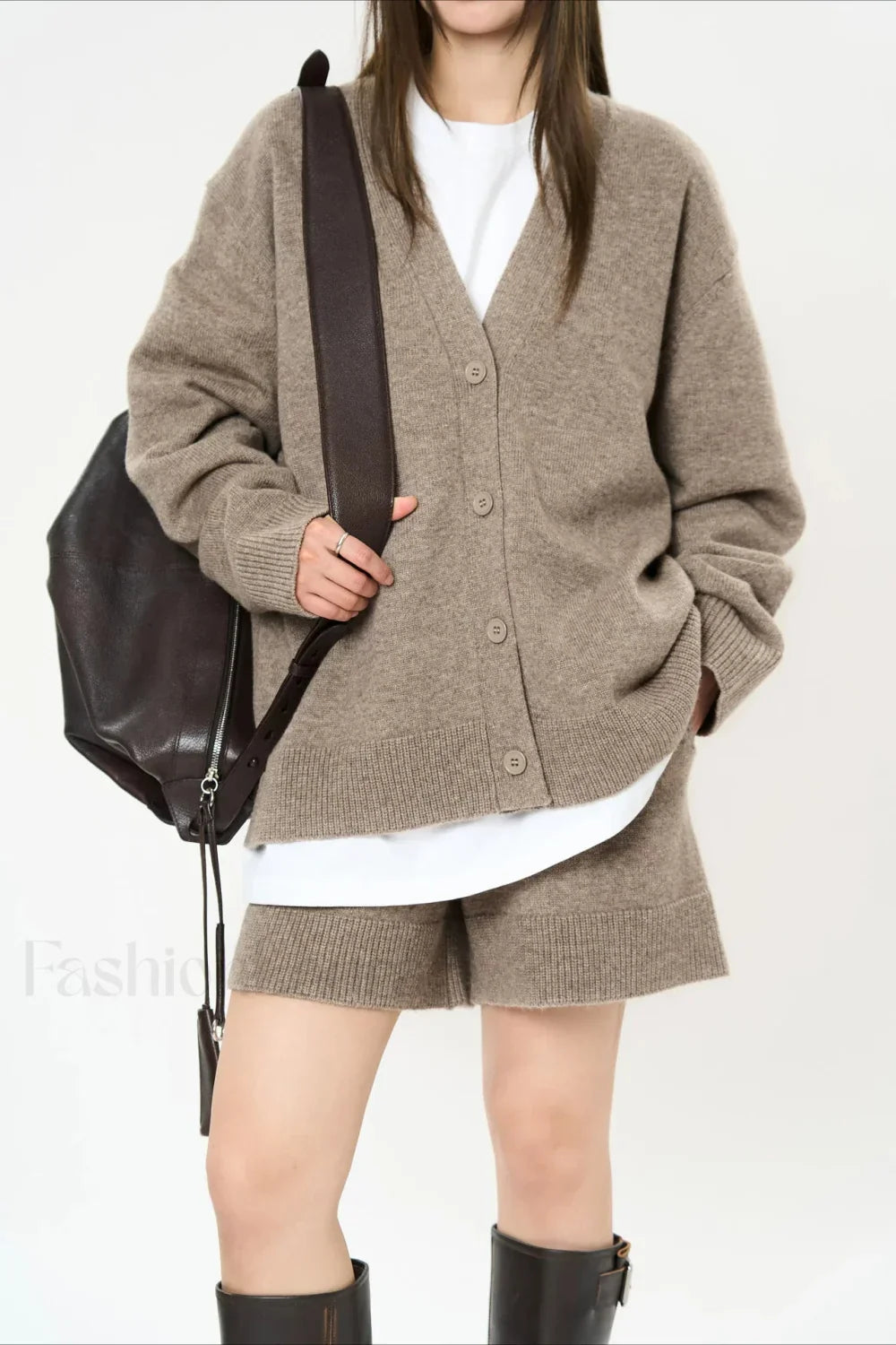 Solid Color V-neck Long Sleeve Cardigan