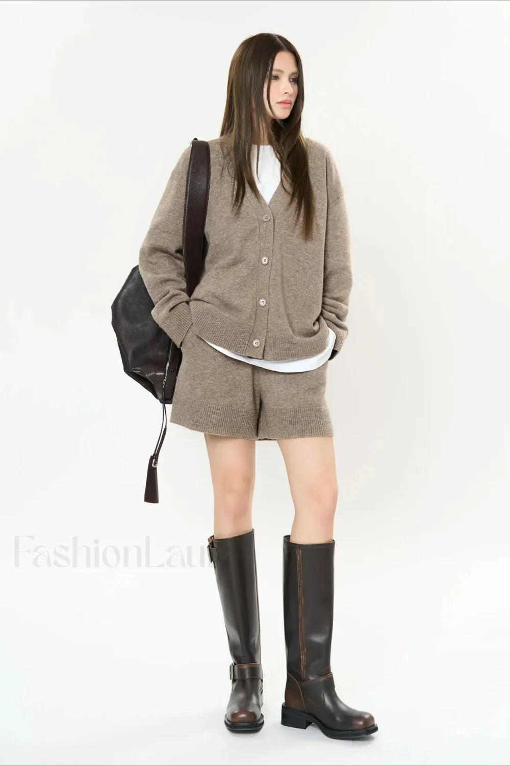 Solid Color V-neck Long Sleeve Cardigan