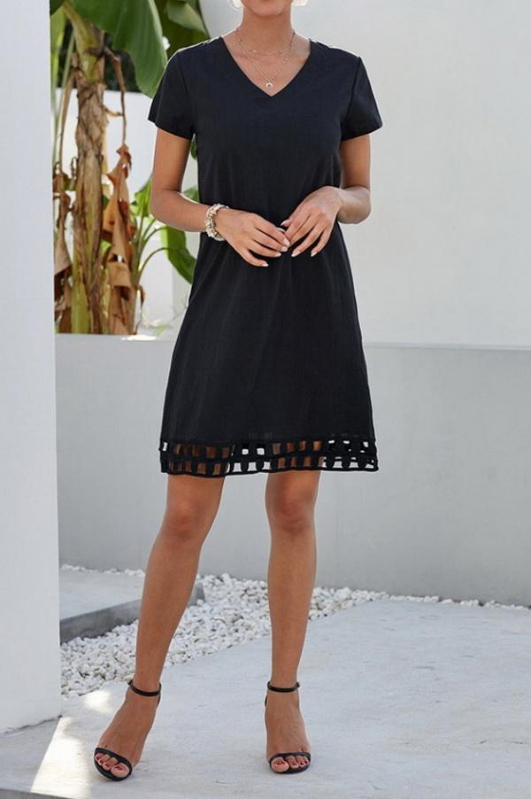 Cropped Sleeve Single-breasted Pocket Dress