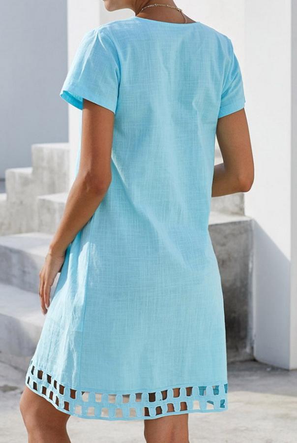 Cropped Sleeve Single-breasted Pocket Dress