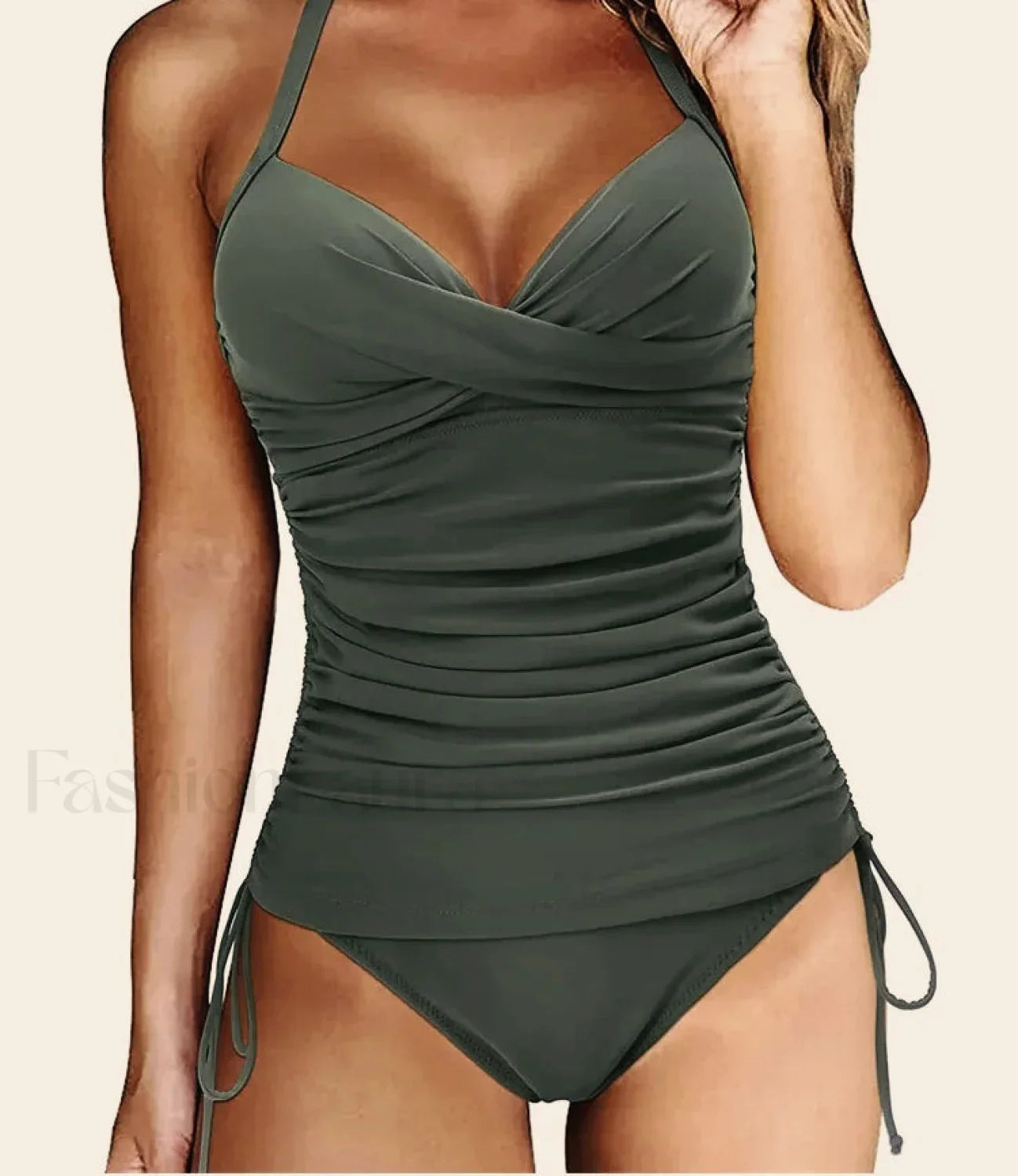 Solid Drawstring Cross Backless One Piece army green / S