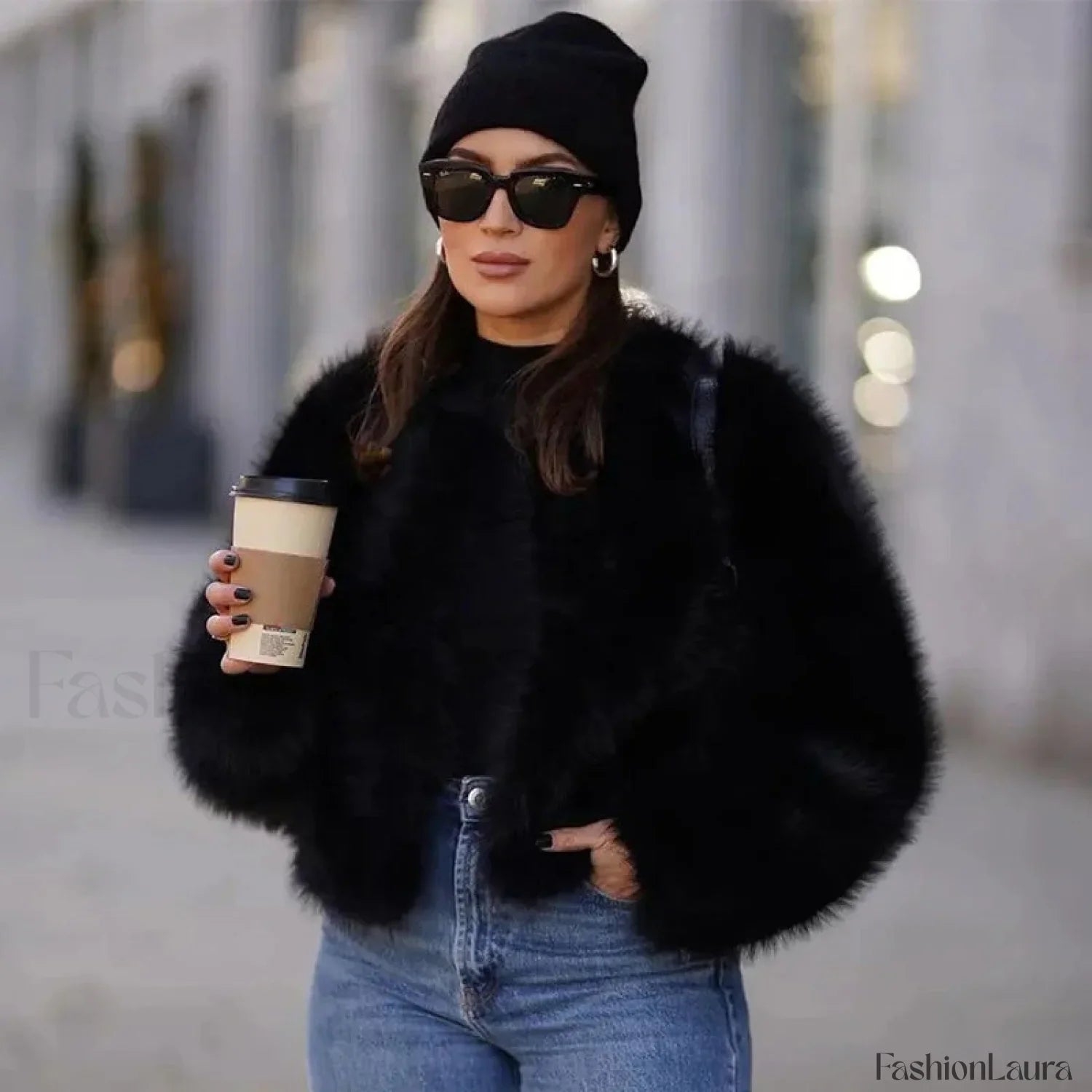 Solid Faux Graceful Fur Collar Jacket