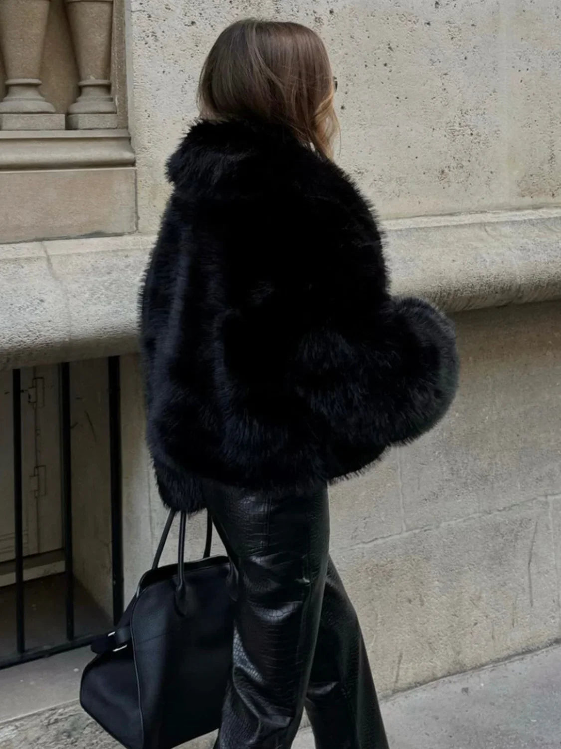 Solid Faux Graceful Fur Collar Jacket