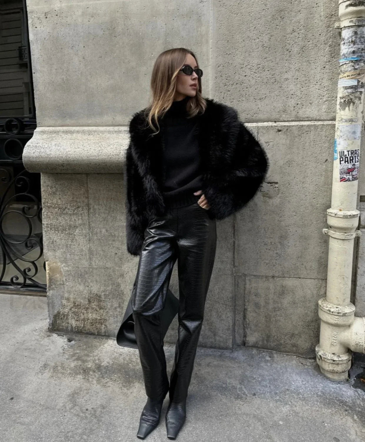 Solid Faux Graceful Fur Collar Jacket