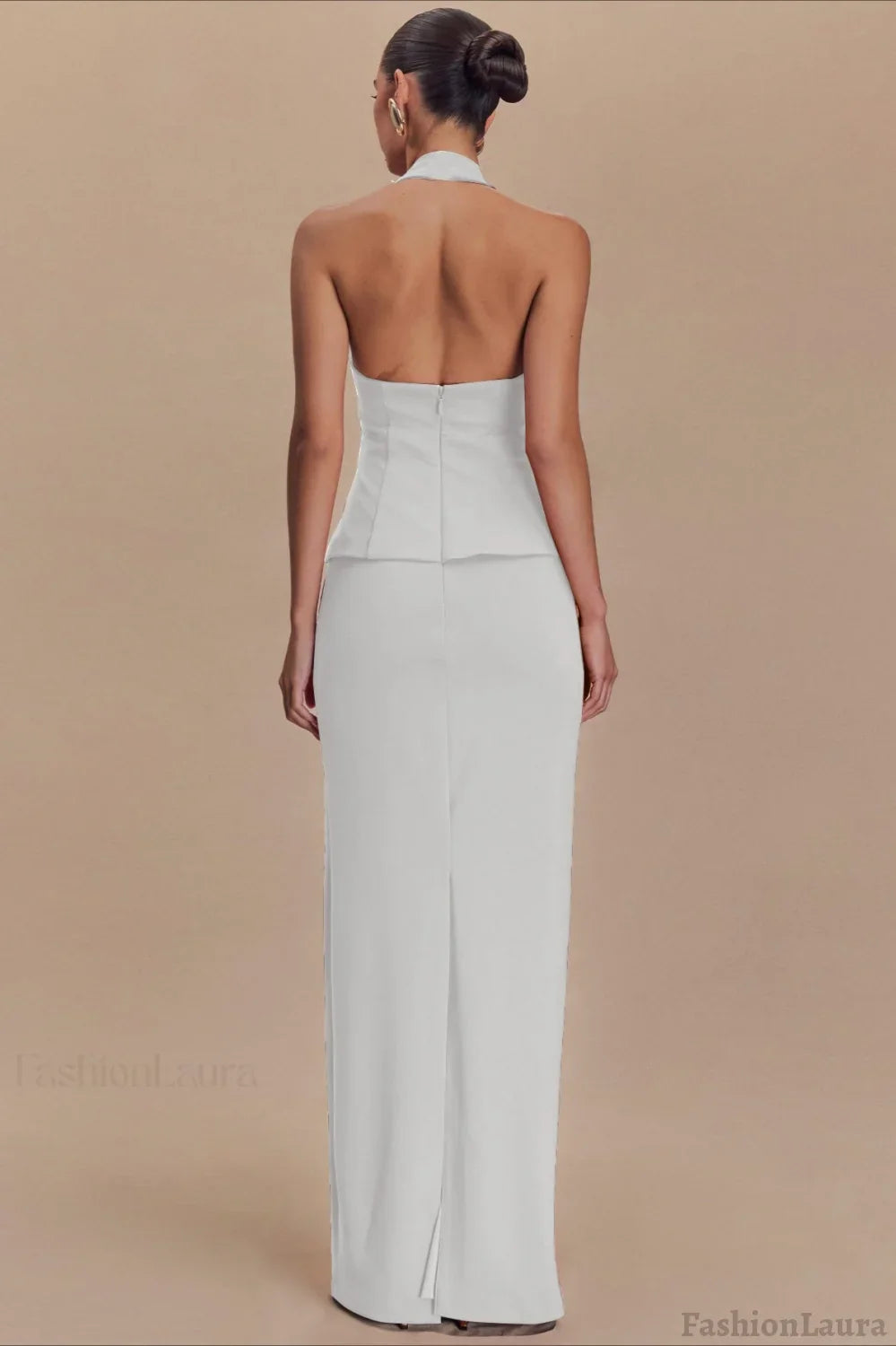 Solid Halter Backless Maxi Formal Dress