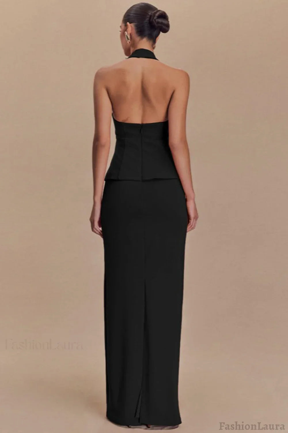 Solid Halter Backless Maxi Formal Dress