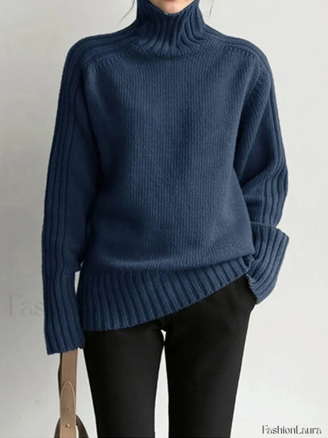 Solid High Neck Knit Sweater