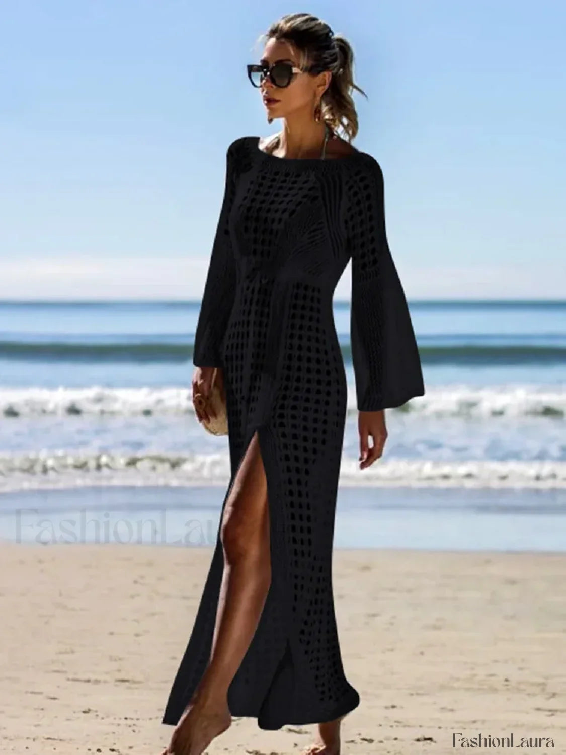 Solid Hollow Lace Up Slit Cut Cover Up