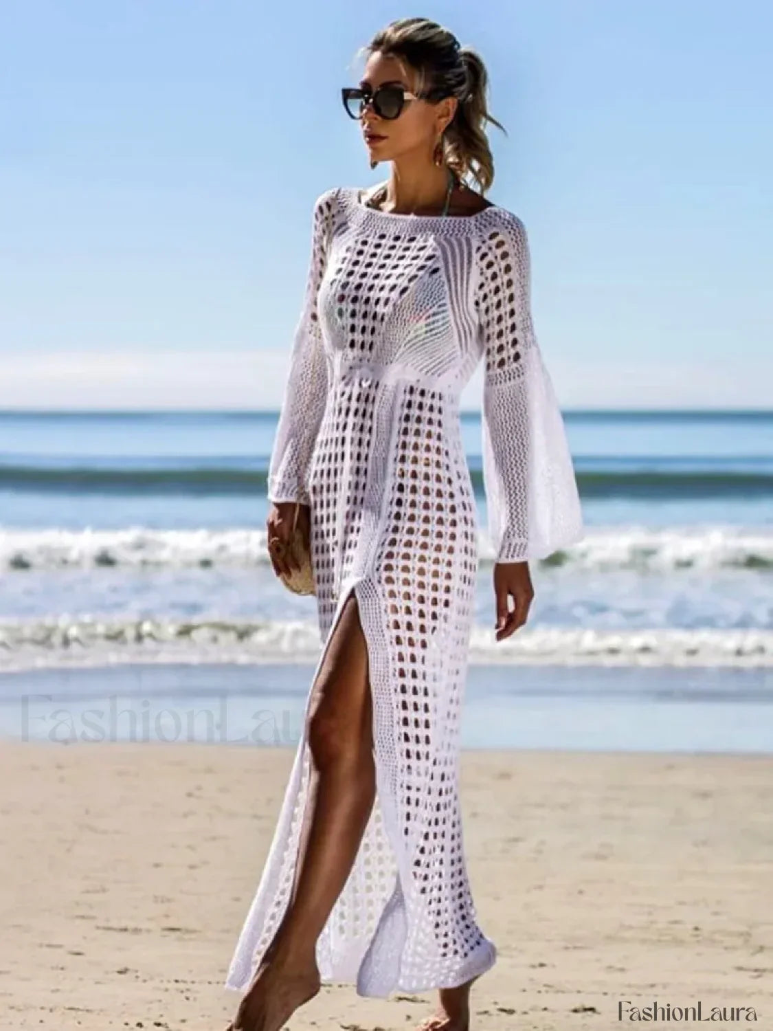 Solid Hollow Lace Up Slit Cut Cover Up