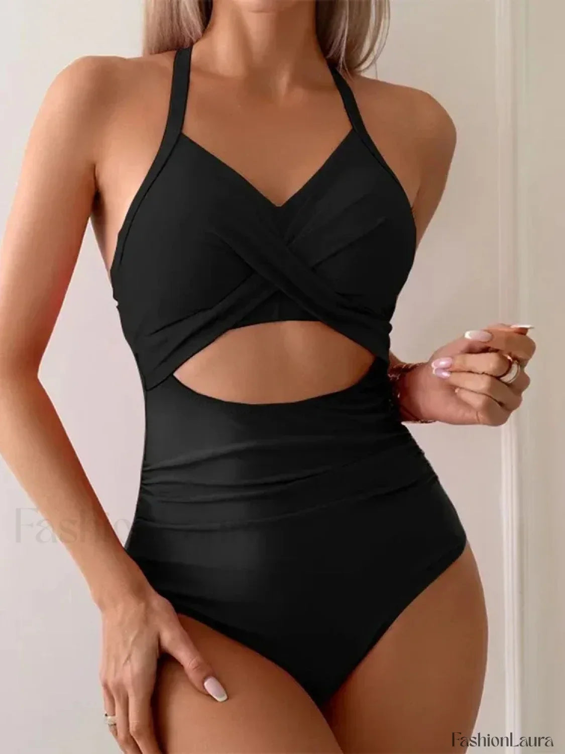 Solid Hollow Out Lace Up One Piece