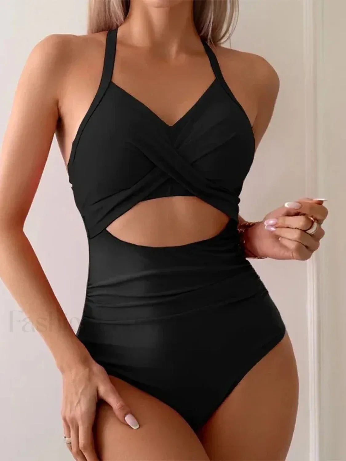 Solid Hollow Out Lace Up One Piece