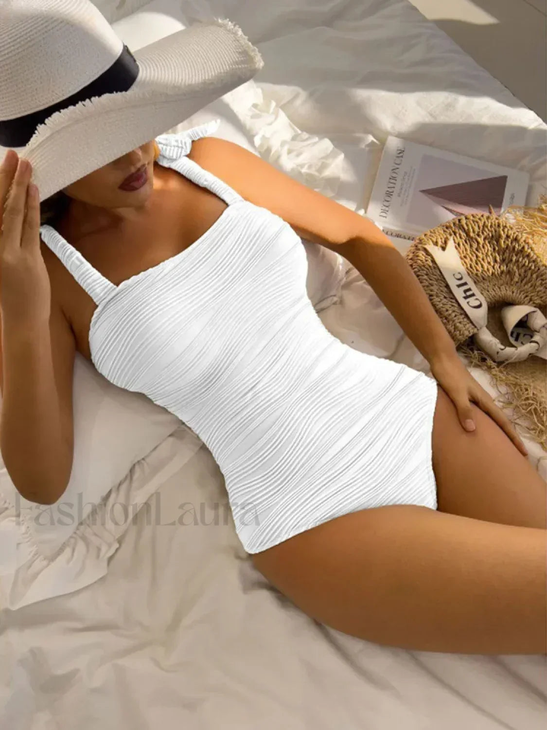 Solid Lace Up Backless One Piece WHITE / S