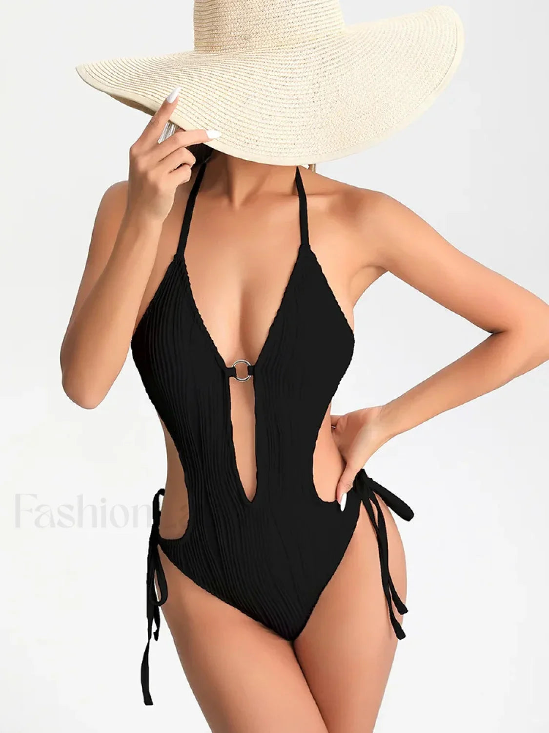 Solid Lace Up Hollow Out One Piece