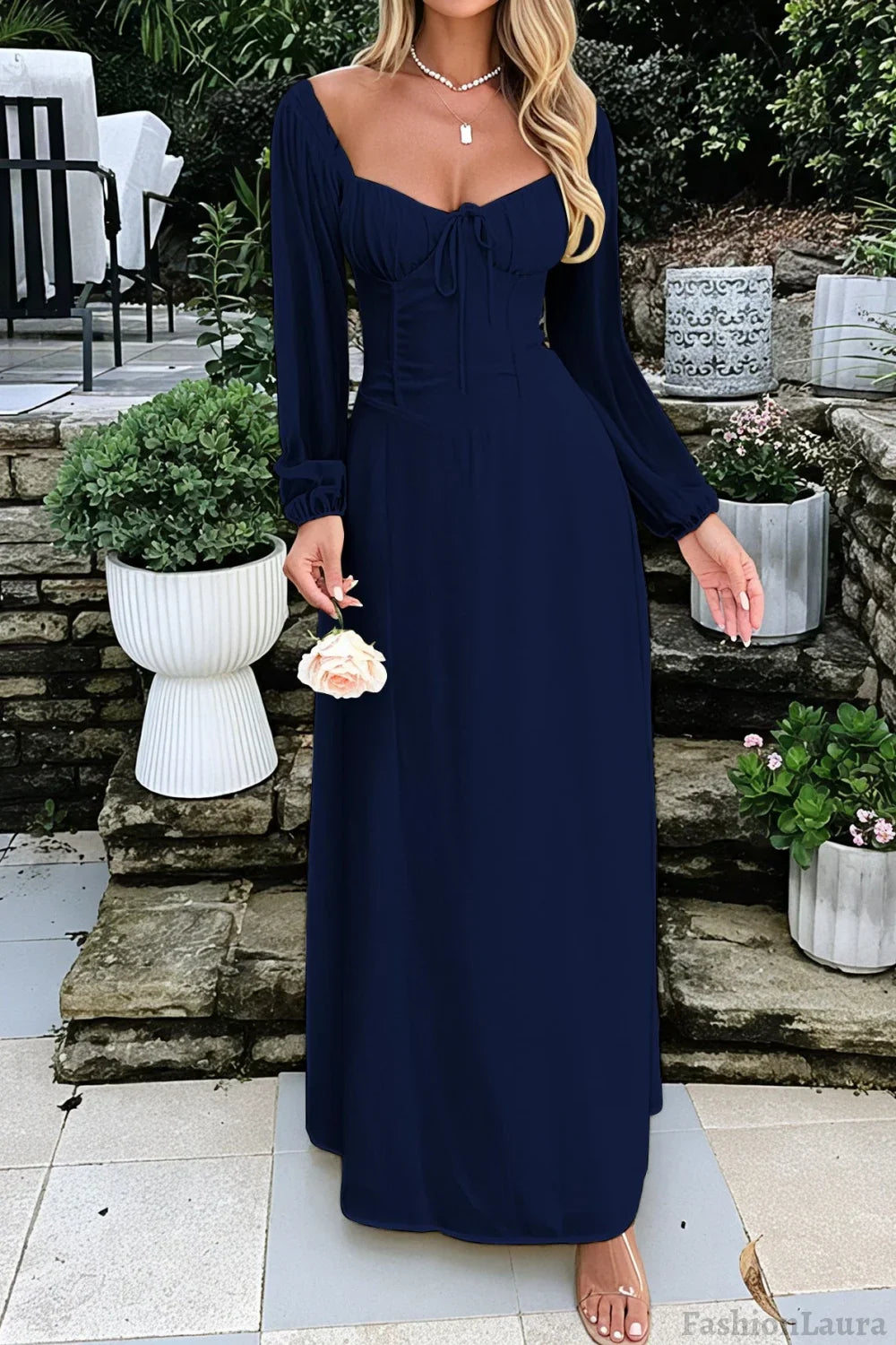 Solid Long Sleeve Party Dress