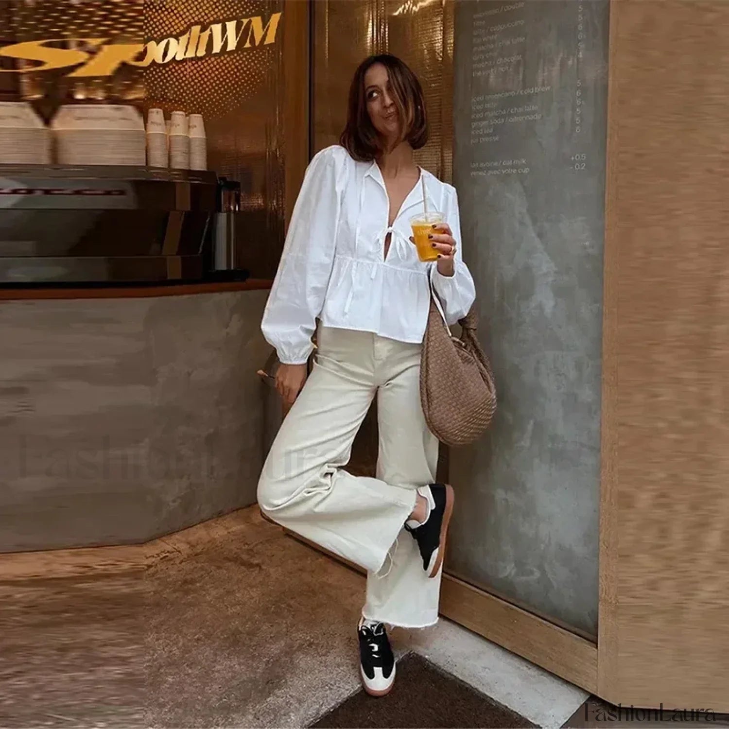 Solid Long White Office Top Blouse