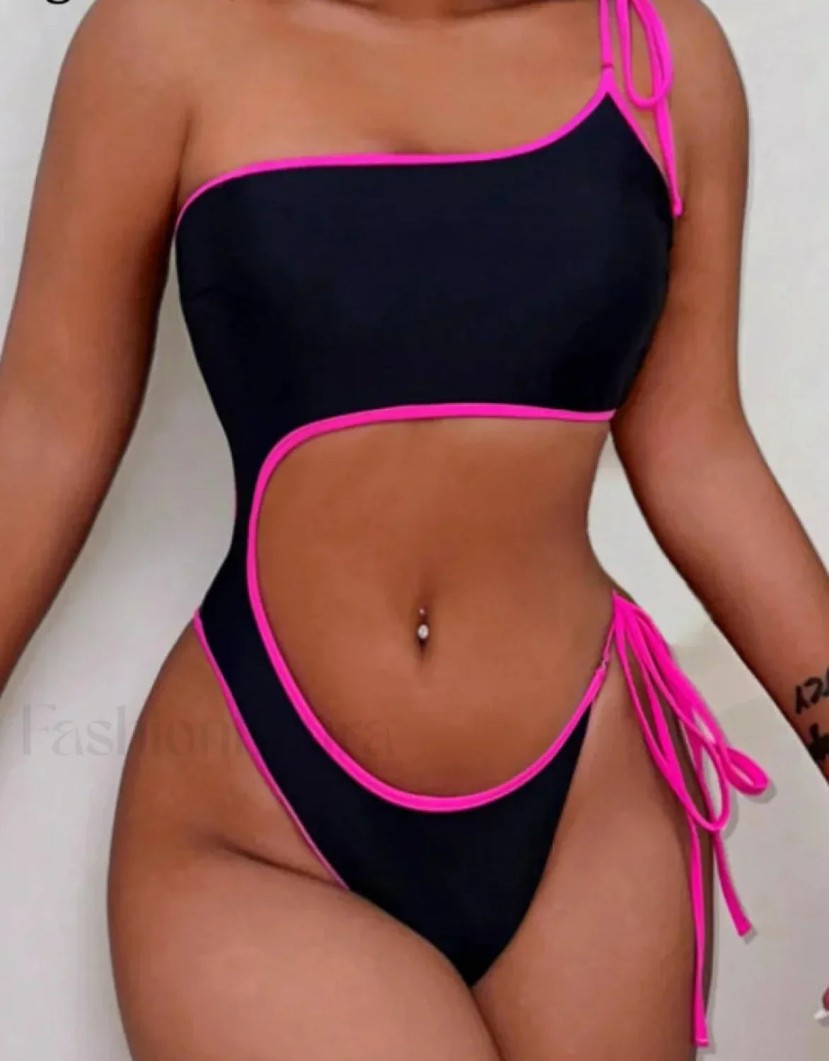 Solid One Shoulder Hollow Backless One Piece