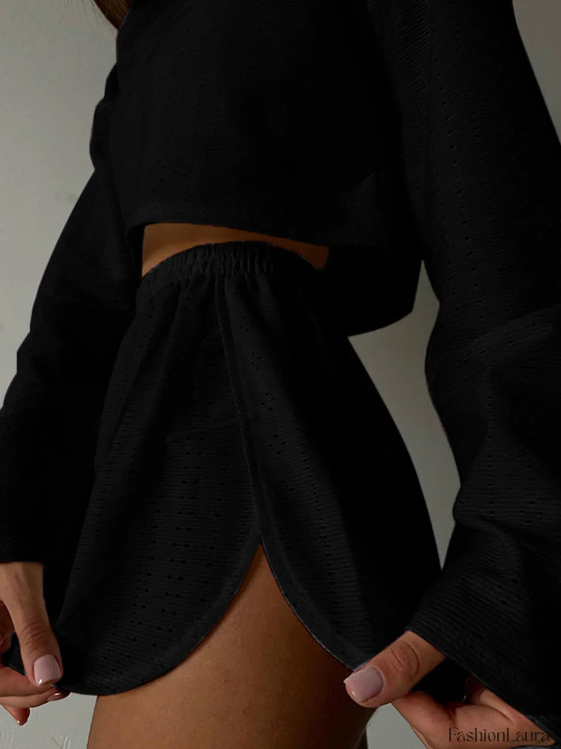 Solid Ripped Graceful Split Shorts Set