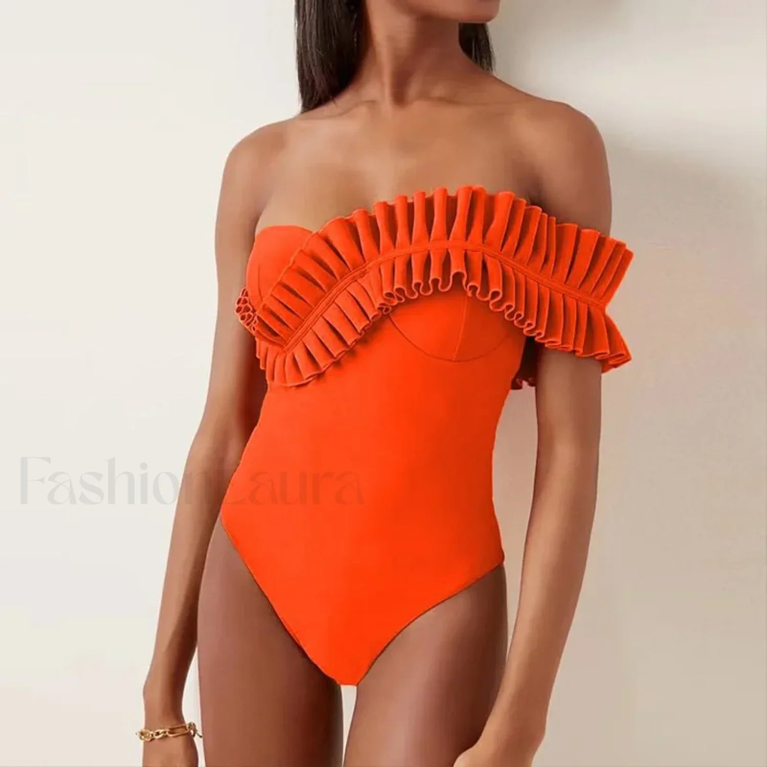Solid Ruffle Yellow One Piece