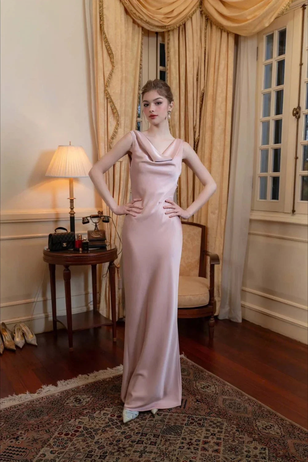 Solid Satin Evening Maxi Dress