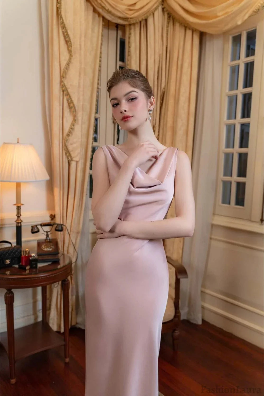 Solid Satin Evening Maxi Dress S / Pink