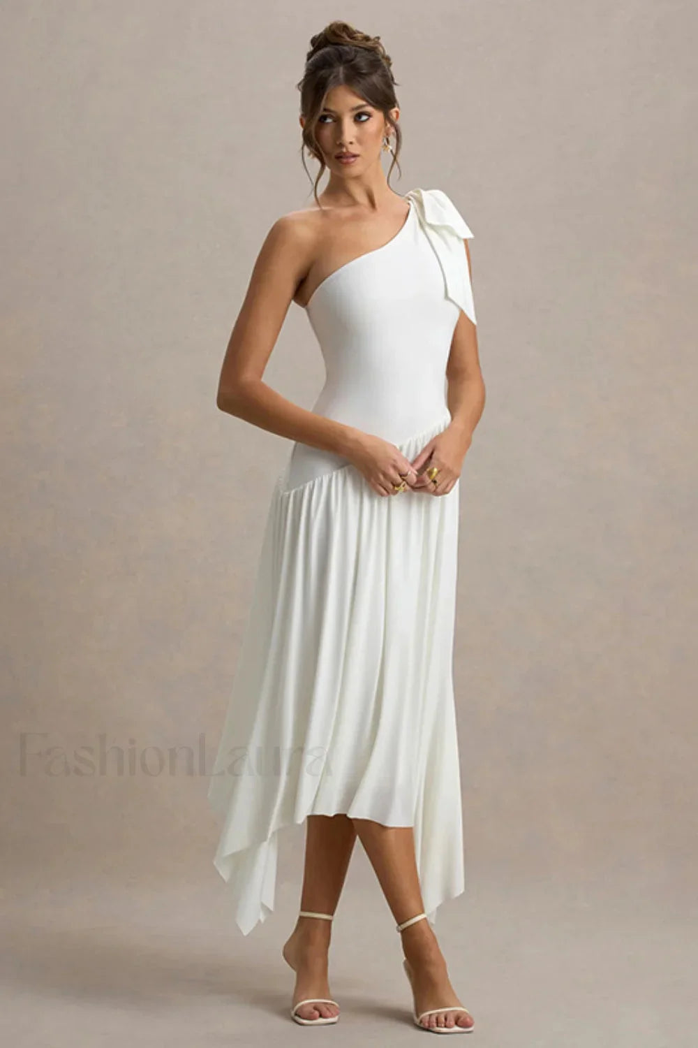Solid Sleeveless One-Shoulder Maxi Dress