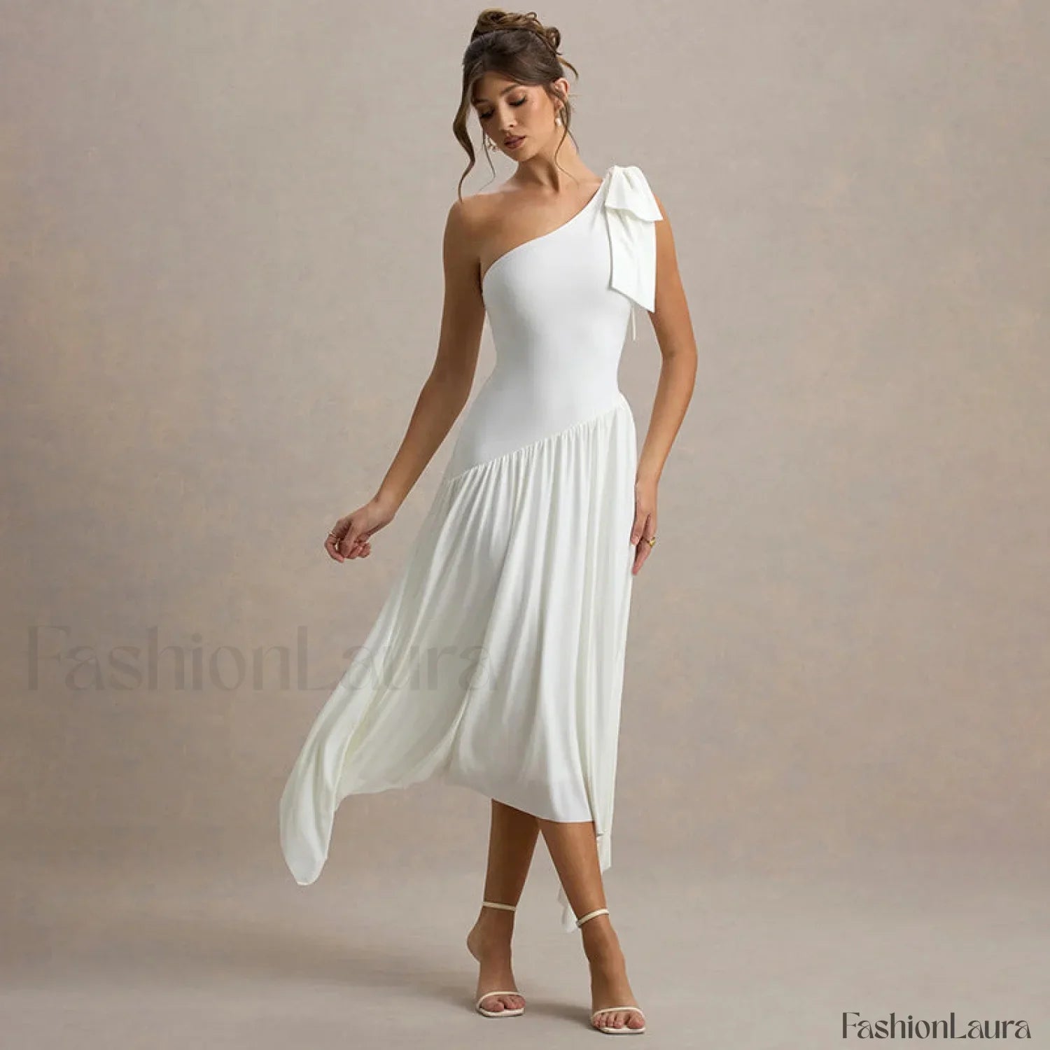 Solid Sleeveless One-Shoulder Maxi Dress