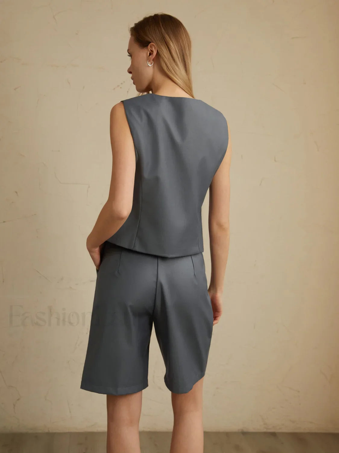 Solid Waistcoat Graceful With Shorts Set