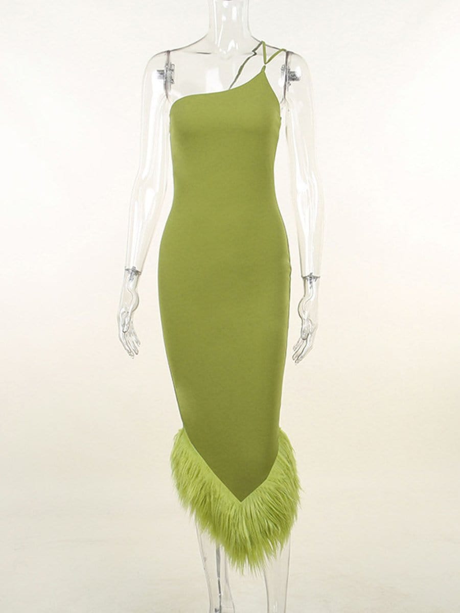 Sonia One Shoulder Feather Midi Dress 6