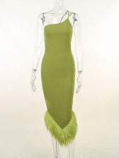 Sonia One Shoulder Feather Midi Dress 6