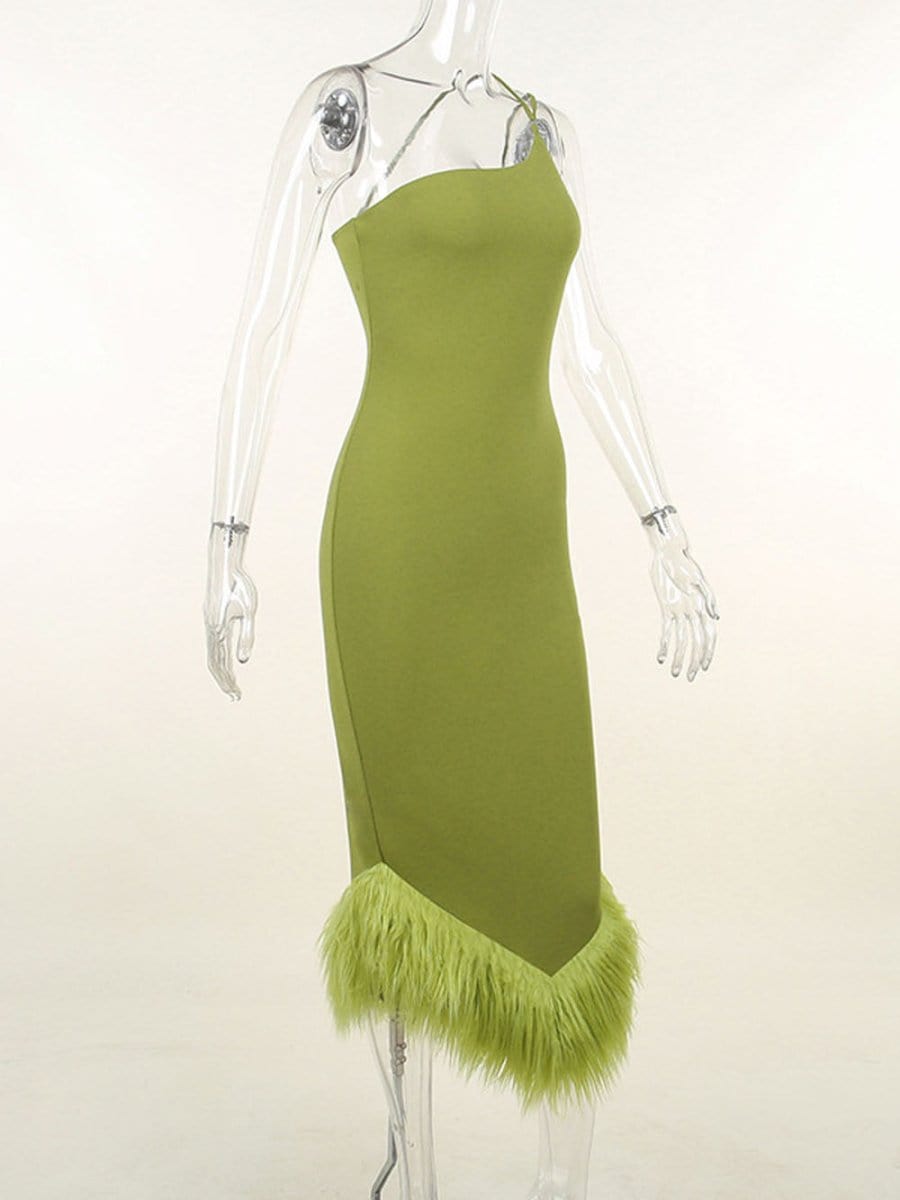 Sonia One Shoulder Feather Midi Dress 7